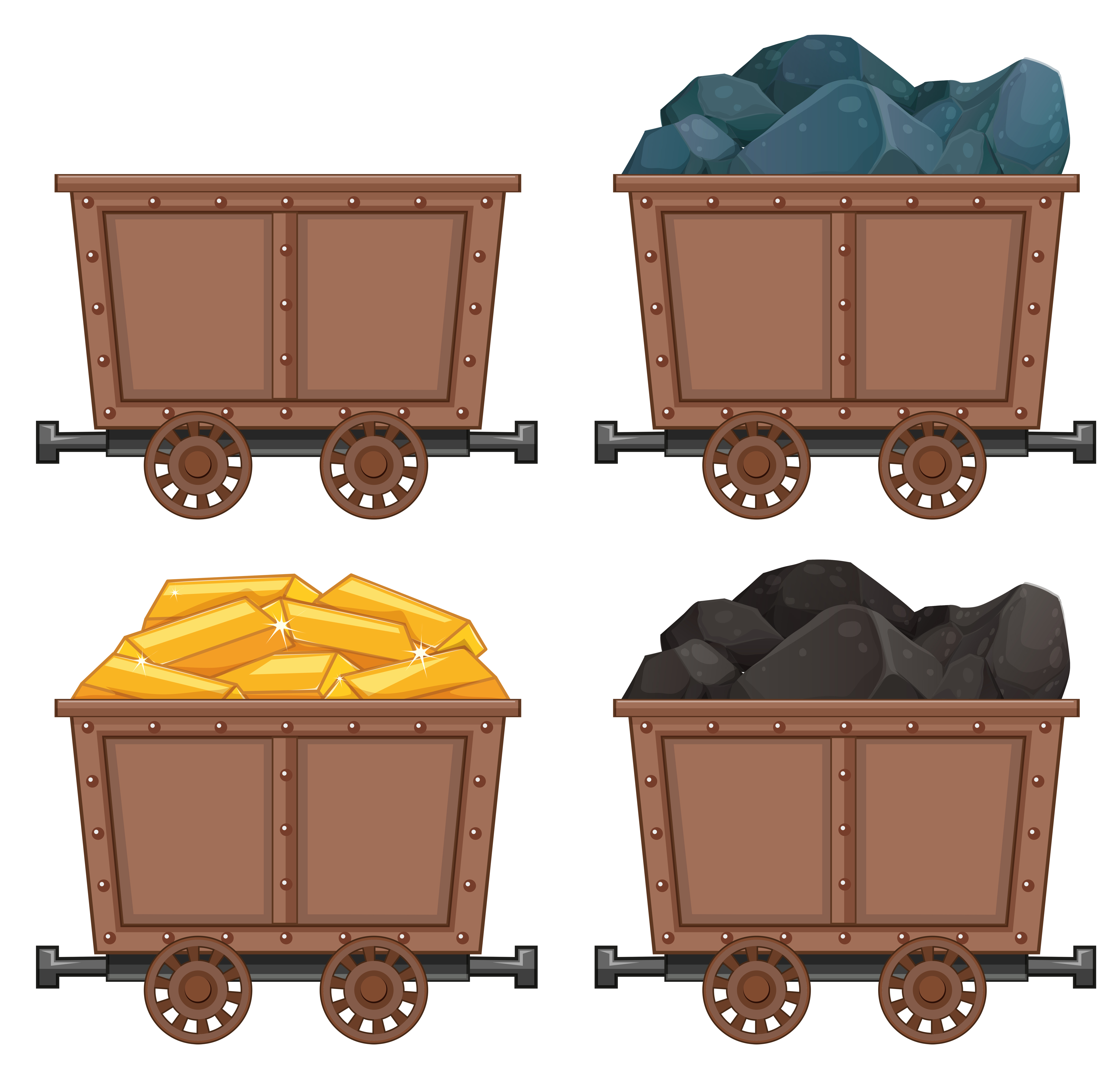 Mining carts with stones and gold 419373 Vector Art at Vecteezy