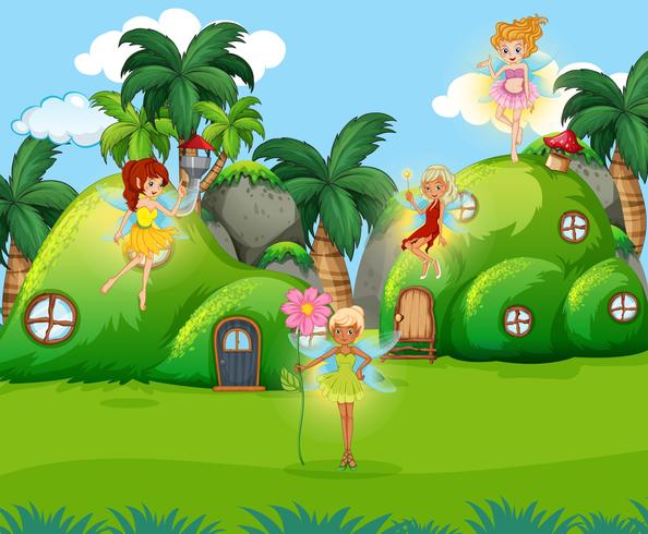 Magical fairies in a fantasy land vector