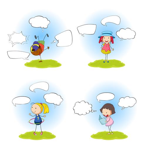 Set of kids with speech balloon vector