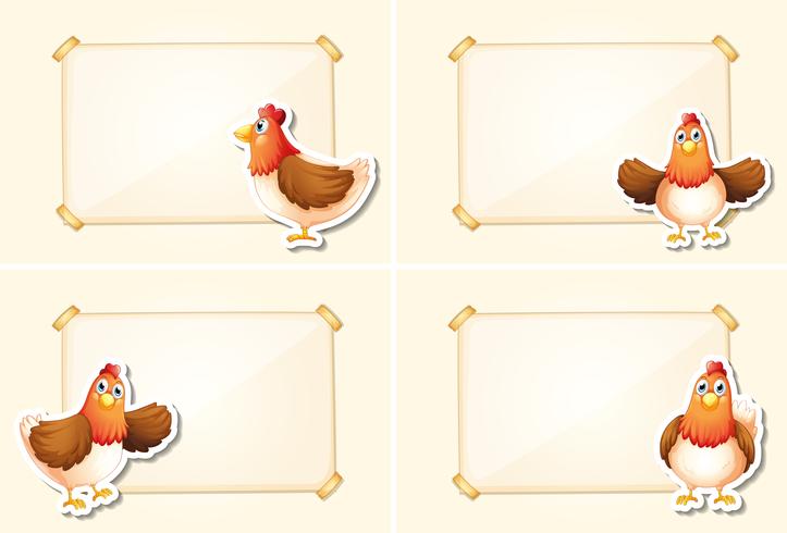 Four border template with chickens vector