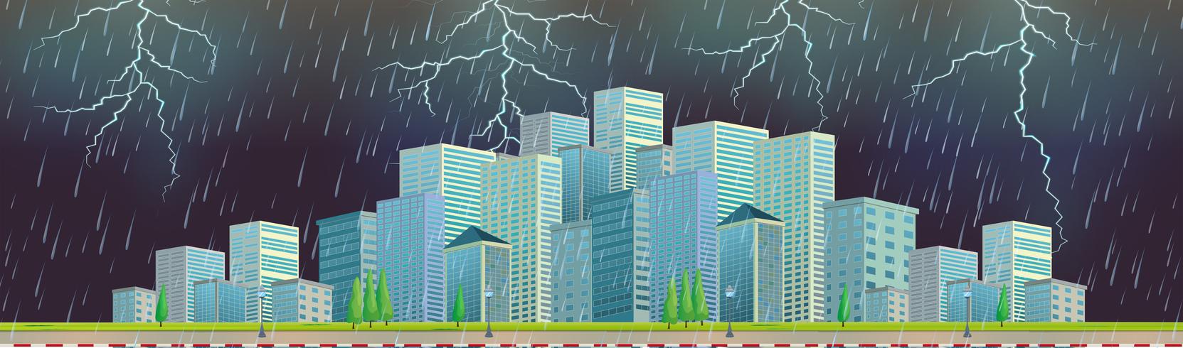 Roadside with Modern Cityscape Thunderstorm vector