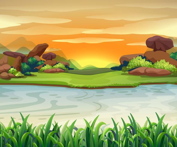 Nature scene with river flows vector