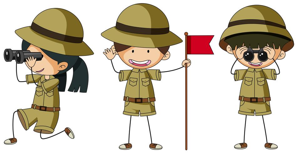 Three scouts in different actions vector