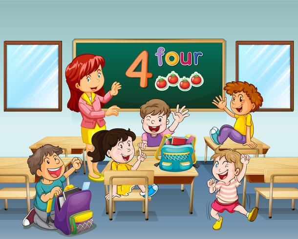 Teacher and students in classroom vector