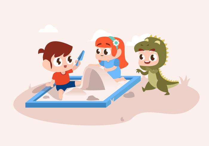 Cute Children Playing in Park Vector Flat Illustration