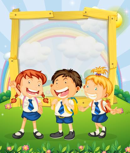 Children in school uniform standing on the park vector