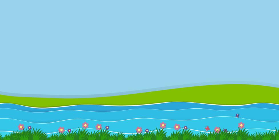 Background scene with field and river vector