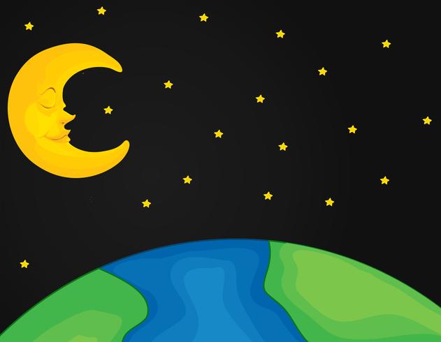 Escena con luna y estrellas en la noche. vector