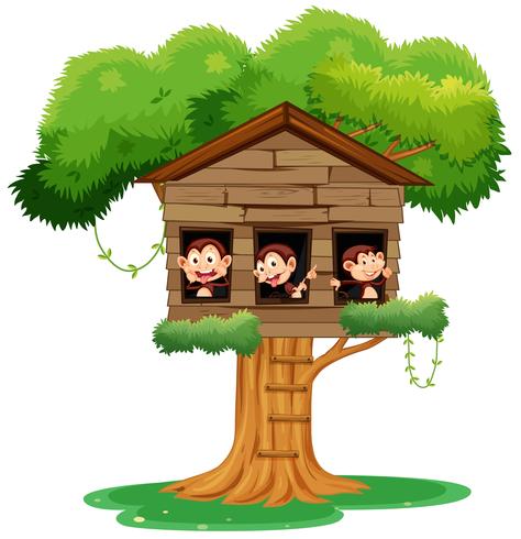 monkey playing at treehouse vector