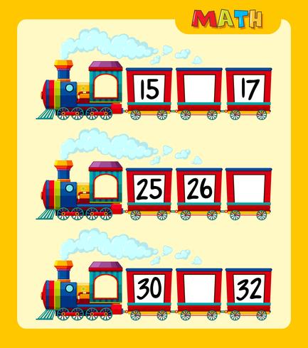 Counting numbers on train worksheet template vector