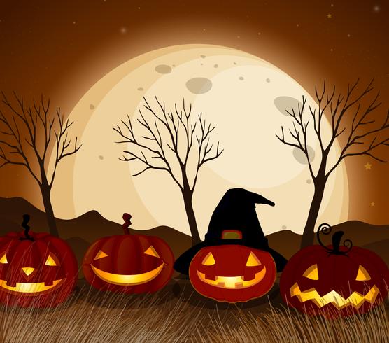 Halloween Pumpkin at Full Moon Night vector