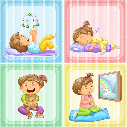 Toddler in four different actions vector