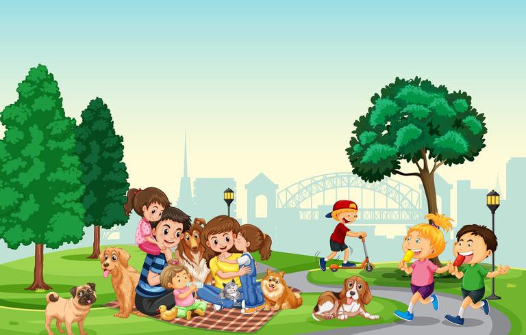 People spend holiday at the park vector