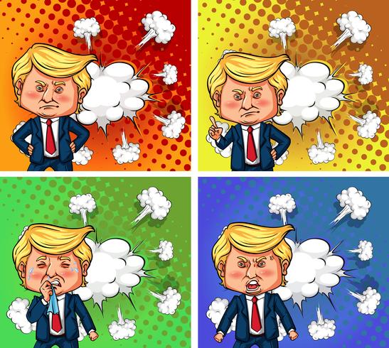 US president Trump with four different emotions vector