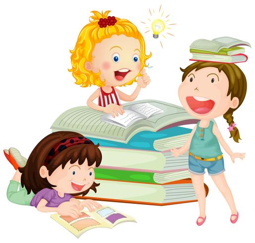 Girls reading a book vector