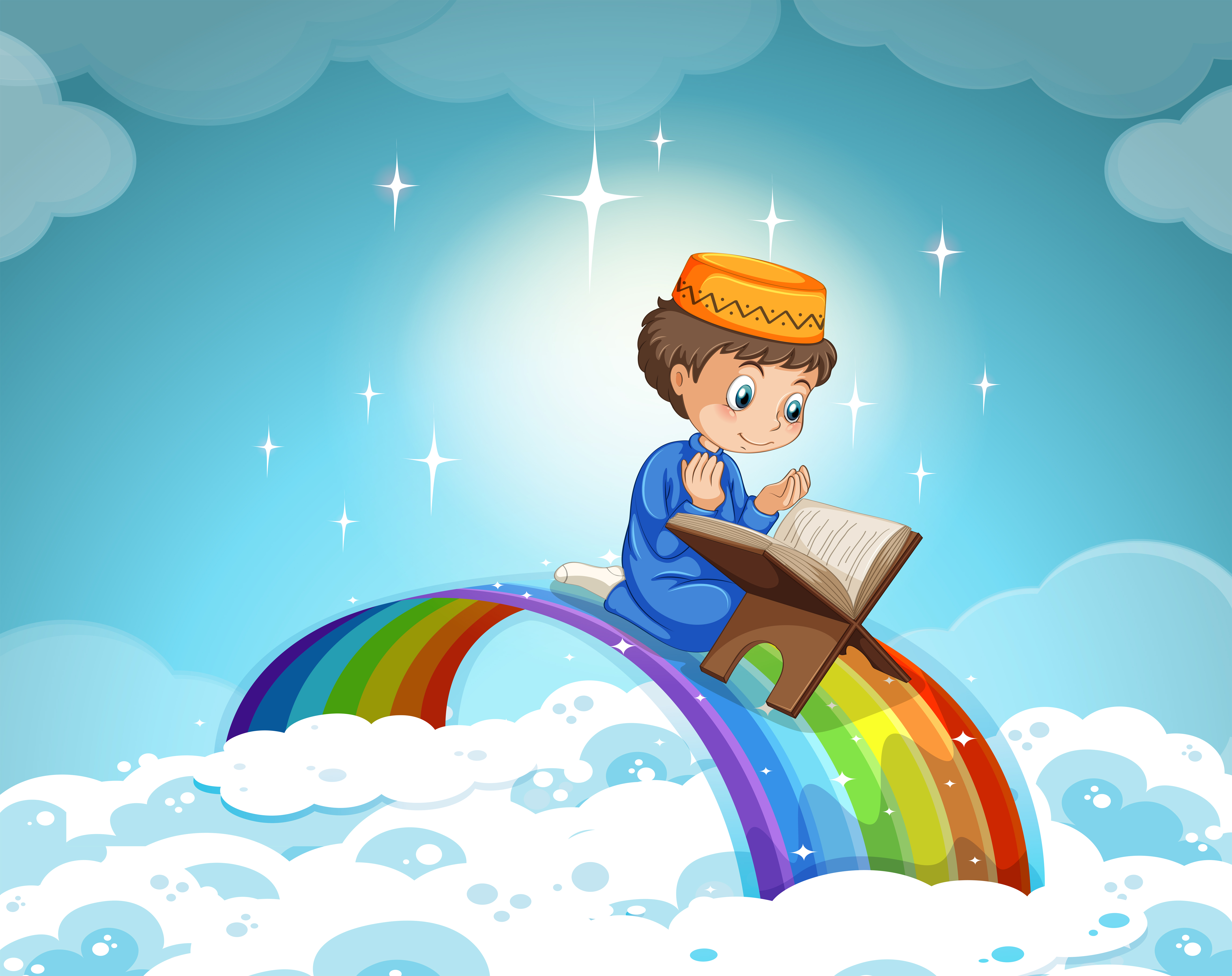 Download Muslim boy praying over the rainbow 419593 - Download Free Vectors, Clipart Graphics & Vector Art