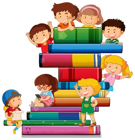 Niños con el libro vector