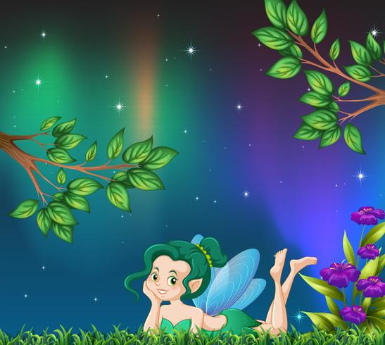 Cute fairy in garden at night vector