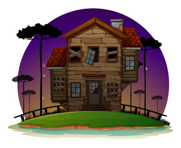 Old wooden house at night vector