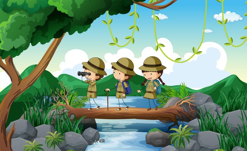 Camping kids in the nature vector