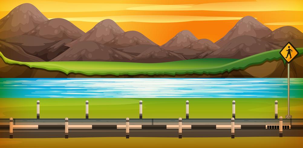 Background scene with river at sunset vector