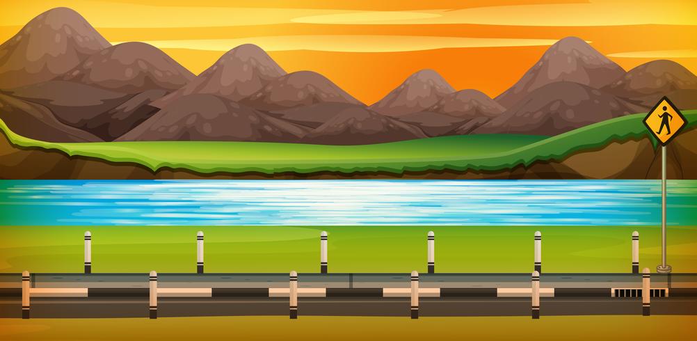 Escena de fondo con el río al atardecer vector