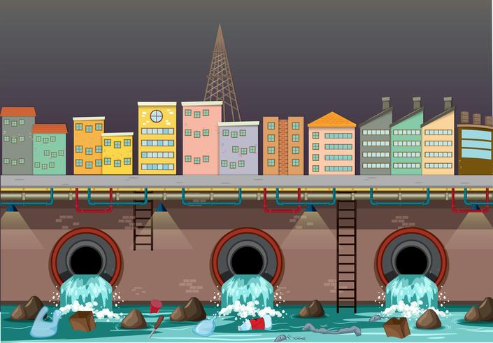 Contaminación del agua del drenaje de la ciudad vector
