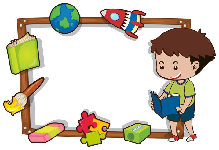 Border template with boy reading book vector