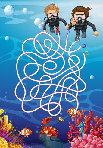 Underwater with scuba diver maze concept vector