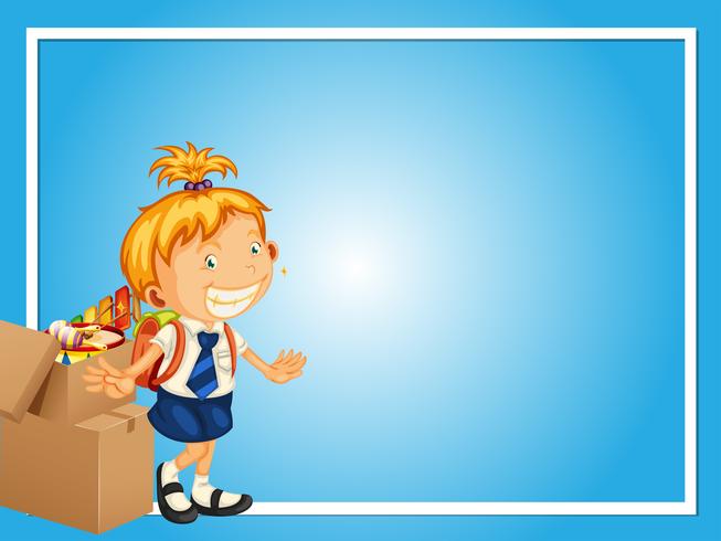 Border template with girl in school uniform vector