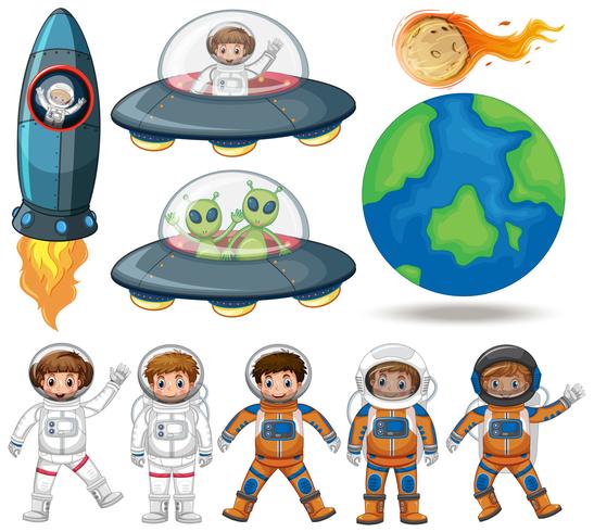 Space, astronaut and ufo collection vector