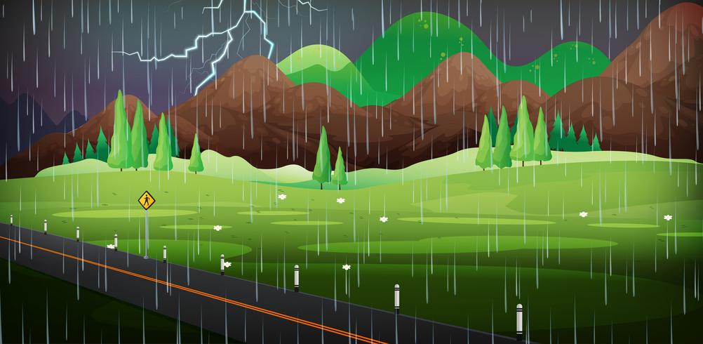 Background scene with rain in the field vector