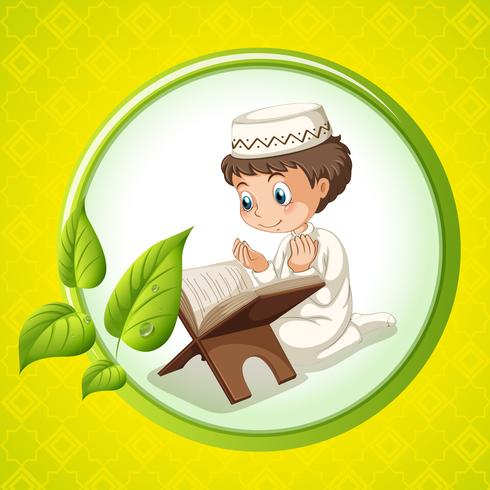 Muslim boy praying alone vector