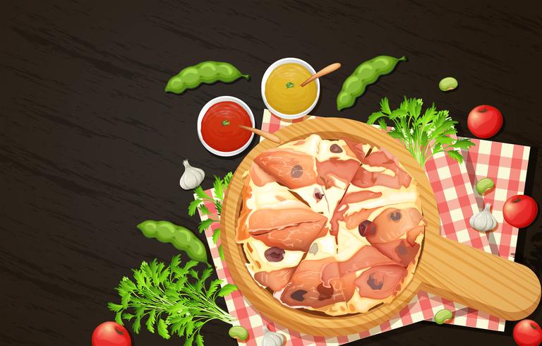Spanish Ham Pizza Top View vector
