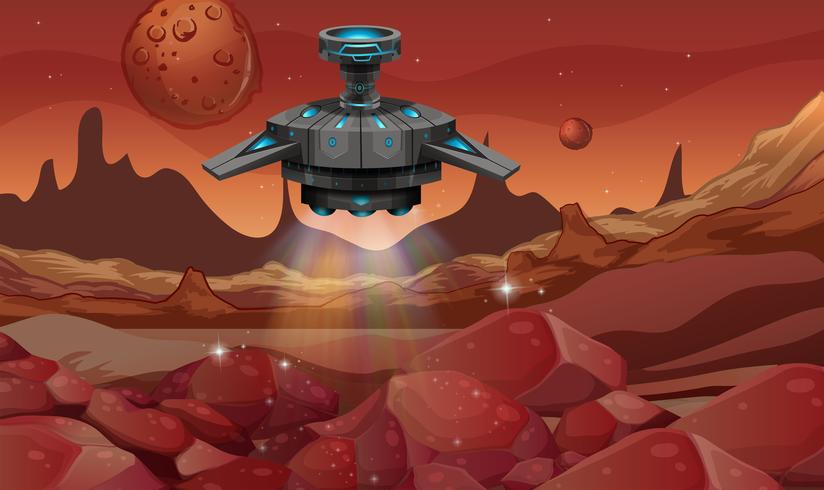 Background scene with spaceship landing on planet vector