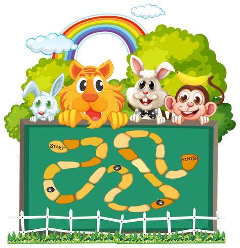 Cute animals board game template vector