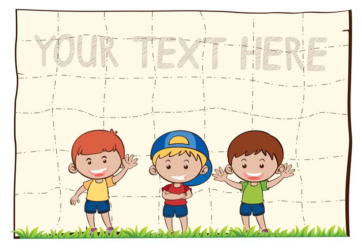 Blank paper with three happy boys vector