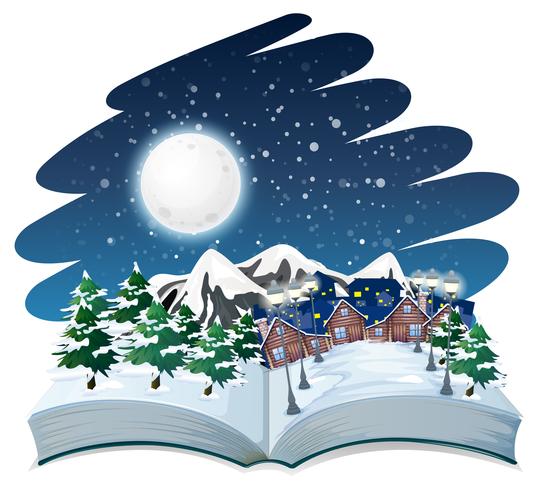 Open book winter outdoor theme vector