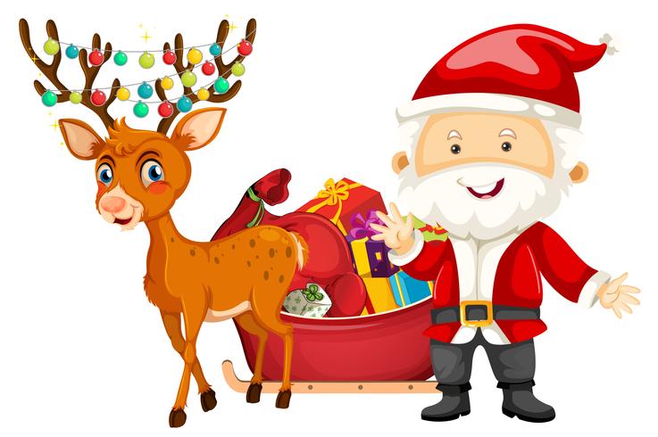 Santa and deer on white background vector