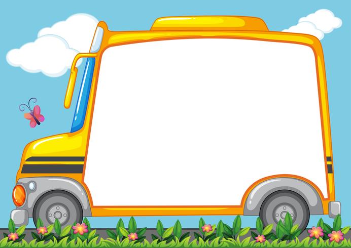 Border design with schoolbus in garden vector