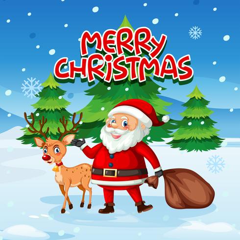 Santa and deer in snow vector
