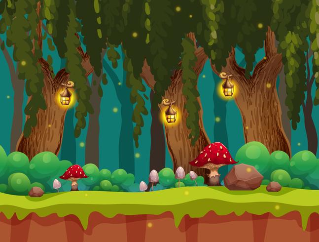 Fairytale Forest and Lamp at Night vector