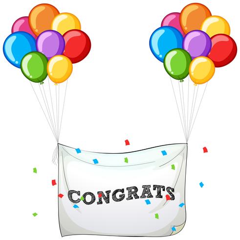 Globos de colores con banner para la palabra felicidades. vector