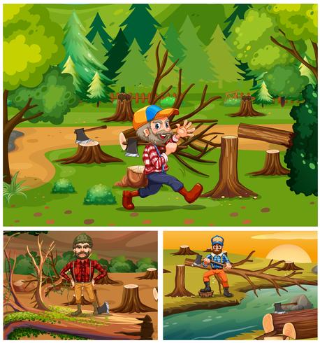 Lumber jacks working in the forest vector