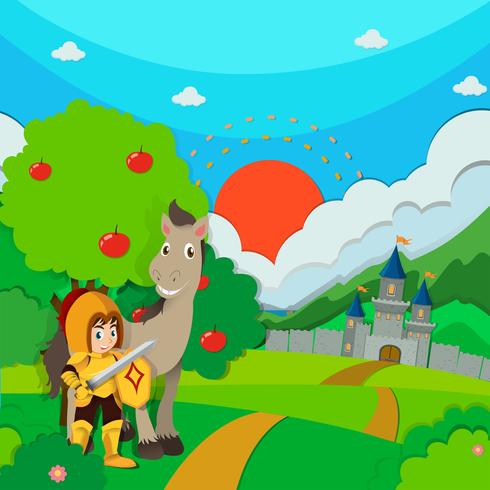 Knight and horse on the land vector