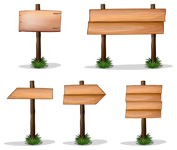 Five wooden signs on white background vector