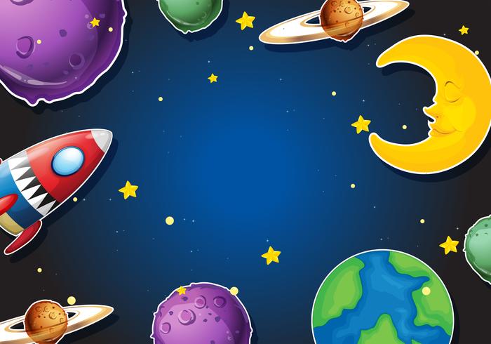 Background design with rocket and planets vector