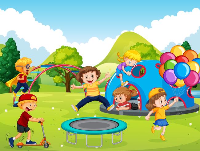 Kids playing in playground vector