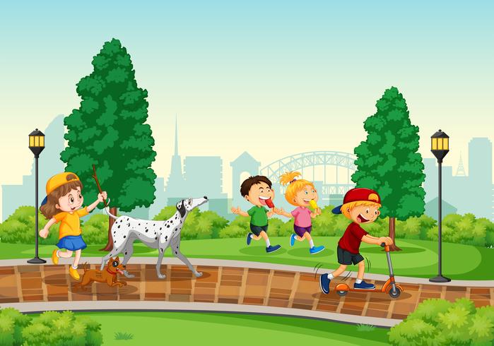 Children playing in the park vector