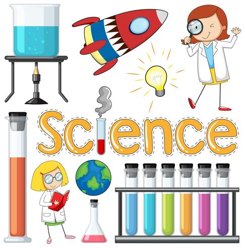 Scientist and Equipments Element on White Backround vector